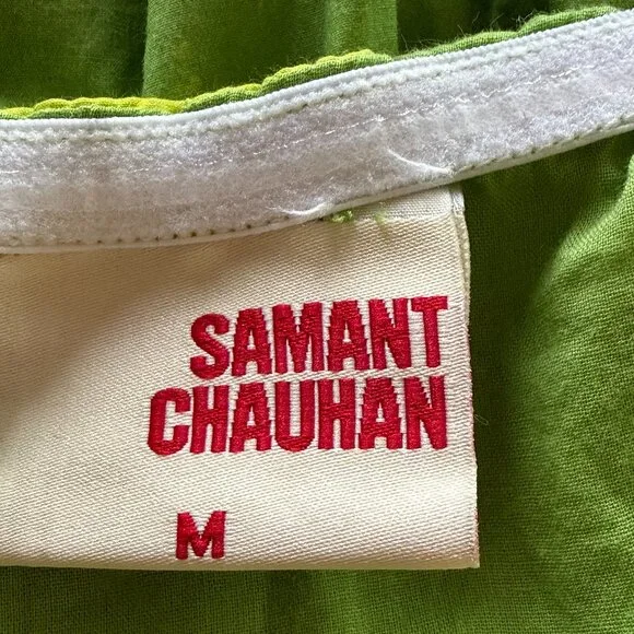 Anthropologie Samant Chauhan apple green/lime peplum cotton blouse Sz M - Picture 8 of 10